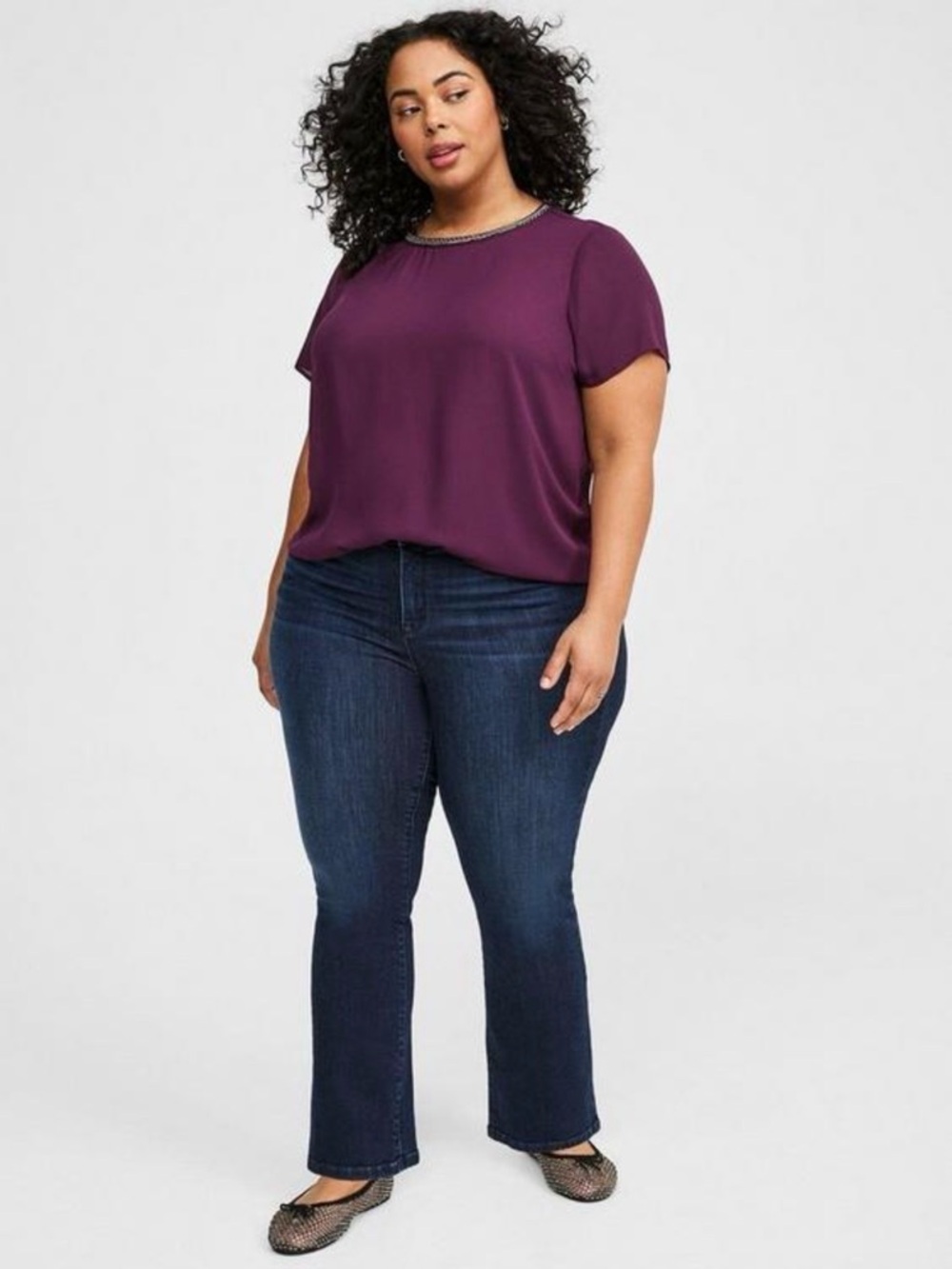 torrid Plum Short Sleeve Blouse with Embellished Neck